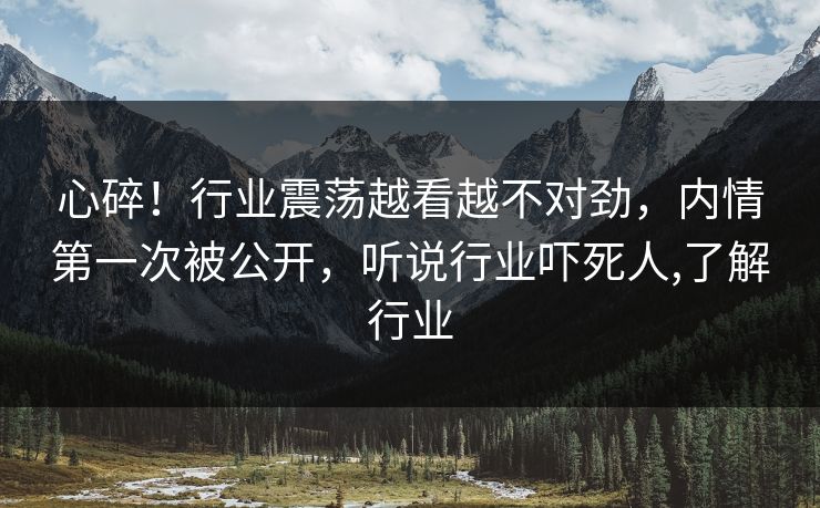 心碎！行业震荡越看越不对劲，内情第一次被公开，听说行业吓死人,了解行业